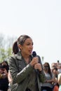 Congresswoman Alexandria Ocasio-Cortez Speaking at an Earth Day Event in Astoria Queens New York Royalty Free Stock Photo