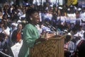 Congresswoman Maxine Waters addresses crowd at the Maxine Waters Employment Preparation Center during a 1992 Clinton/Gore campaign