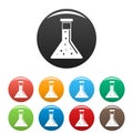 Conic chemical pot icons set color