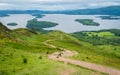 Panoramic sight from Conic Hill over Loch Lomond in the council area of Stirling, Scotland.