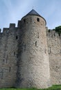 Conic tower of old defense wall, Carcasson castle Royalty Free Stock Photo