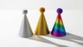 Conical and come in three colors silver, gold, and a multicolored rainb Royalty Free Stock Photo