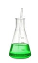 Conical flask with light green liquid isolated Royalty Free Stock Photo