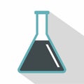 Conical flask test tube with oil icon, flat style Royalty Free Stock Photo