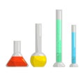 Conical and round-bottom flask, test tubes set Royalty Free Stock Photo