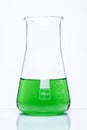 Conical temperature resistant flask with green liquid Royalty Free Stock Photo