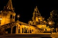 The conical towers of the Fisherman`s Bastion in  Budapest at night Royalty Free Stock Photo