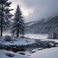 coniferous forest covered with hoarfrost background, winter landscape snow trees made with Generative AI Royalty Free Stock Photo