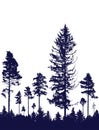 Coniferous forest, silhouette of pine trees, vertical landscape after deforestation. Vector illustration Royalty Free Stock Photo