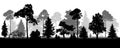 Coniferous natural forest trees set silhouette. Background of nature wood.