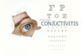 Conjuctivitis disease poster with eye test chart and blue eye.