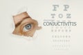 Conjuctivitis disease poster with eye test chart and blue eye on right