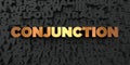 Conjunction - Gold text on black background - 3D rendered royalty free stock picture