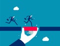Connect the bridge to help and support team to success. Giant manager hand help connect missing piece as the bridge for team