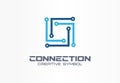 Connect creative symbol concept. Community network, communication circuit abstract business logo. Square integration
