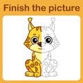 Connect the dot and complete the picture. Simple coloring lynx. Drawing game for children
