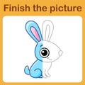 Connect the dot and complete the picture. Simple coloring rabbit, hare. Drawing game for children