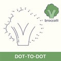 Connect dot to dot fun game cartoon Broccoli exercise. Coloring educational game for preschool kids and children. Fruit and Royalty Free Stock Photo