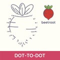 Connect dot to dot fun game cartoon Radish or Beetroot exercise. Coloring educational game for preschool kids and children. Fruit