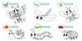 Connect dots cartoon insects game. Cute insect dot to dot education games for toddlers, play with preschool kids vector Royalty Free Stock Photo