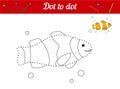 Connect dots and color the picture. Clown fish. Educational game for children. Find hidden personage. Page to color.