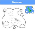 Connect the dots. Dino print cards for educational game. Coloring book Cartoon character dinosaur. Cute diplodocus