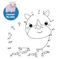 Connect the dots. Dot to dot by numbers activity for kids and toddlers. Children educational game. Cartoon rhino