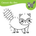 Connect the dots. Dot to dot by numbers activity for kids and toddlers. Children educational game. Cartoon raccoon