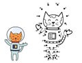 Connect the dots and draw a cute astronaut cat. Space dot to dot number game Royalty Free Stock Photo