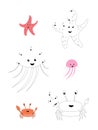 Connect The Dots and Draw Cute Cartoon sea animals. Educational Game for Kids. Vector Illustration With Cartoon Animal Royalty Free Stock Photo