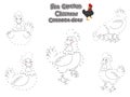 Connect The Dots and Draw Cute Chickens Cartoon Set. Educational Game for Kids. Vector Illustration Animal Frame