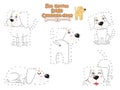 Connect The Dots and Draw Cute Dogs Cartoon Set. Educational Game for Kids. Vector Illustration Animal Frame