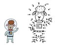 Connect the dots and draw a cute sheep astronaut. Space dot to dot number game