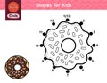 Connect the dots and draw a donut. Dot to dot number game for kids