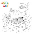 Connect The Dots and Draw Santa Claus, rabbit and birds with Christmas gifts Royalty Free Stock Photo