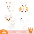 Connect the dots, education game for children. Forest animals set