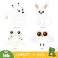 Connect the dots, education game for children. Forest animals set