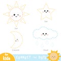 Connect the dots, education game for children. Set of nature items