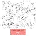 Connect the dots (farm animals set, pig family)