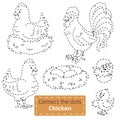 Connect the dots (farm birds set, chicken family)