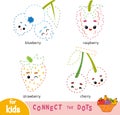 Connect the dots, game for children. Set of cartoon berries