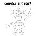 Connect the dots game. Owl printable worksheet for kids. Can be used as children coloring book.