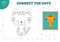 Connect the dots kids game vector illustration. Preschool children drawing activity Royalty Free Stock Photo