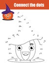 Connect the dots by numbers children educational game. Halloween theme, pumpkin