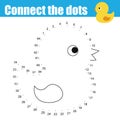 Connect The Dots By Numbers Children Educational Game. Printable Worksheet Activity. Animals Theme, Baby Bath Duck Toy