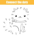 Connect the dots by numbers children educational game. Printable worksheet activity. Animals theme, cat