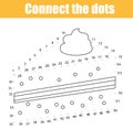 Connect the dots by numbers children educational game. Printable worksheet activity. Food theme. Drawing cake