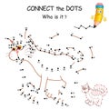 Connect the dots by numbers to draw the cartoon Cat. Dot to dot. Education Game and Coloring Page with funny Kitten. Logic Game Royalty Free Stock Photo