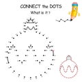 Connect the dots by numbers to draw the Christmas Toy. Dot to dot Education Game and Coloring Page with cartoon New Year Ball. Royalty Free Stock Photo