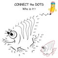 Connect the dots by numbers to draw the Fish. Dot to dot Education Game and Coloring Page with cartoon cute sea fish character.